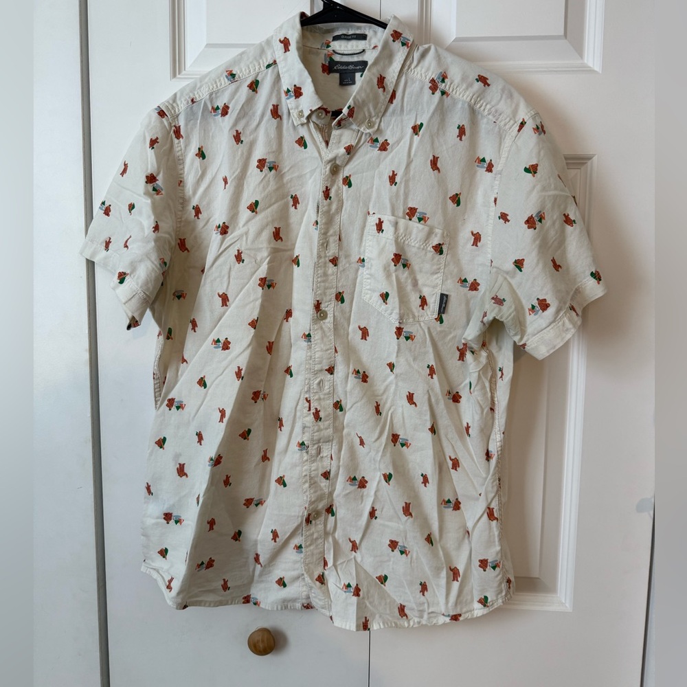 Eddie Bauer Sasquatch Print Button Down Shirt